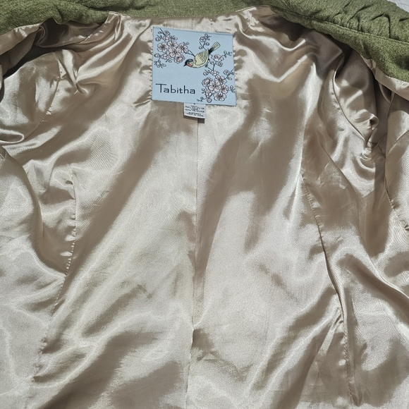 Tabitha Anthropologie Crop Jacket Size 8 Green Ruffle Collar Button 3/4 Sleeves - Picture 4 of 10